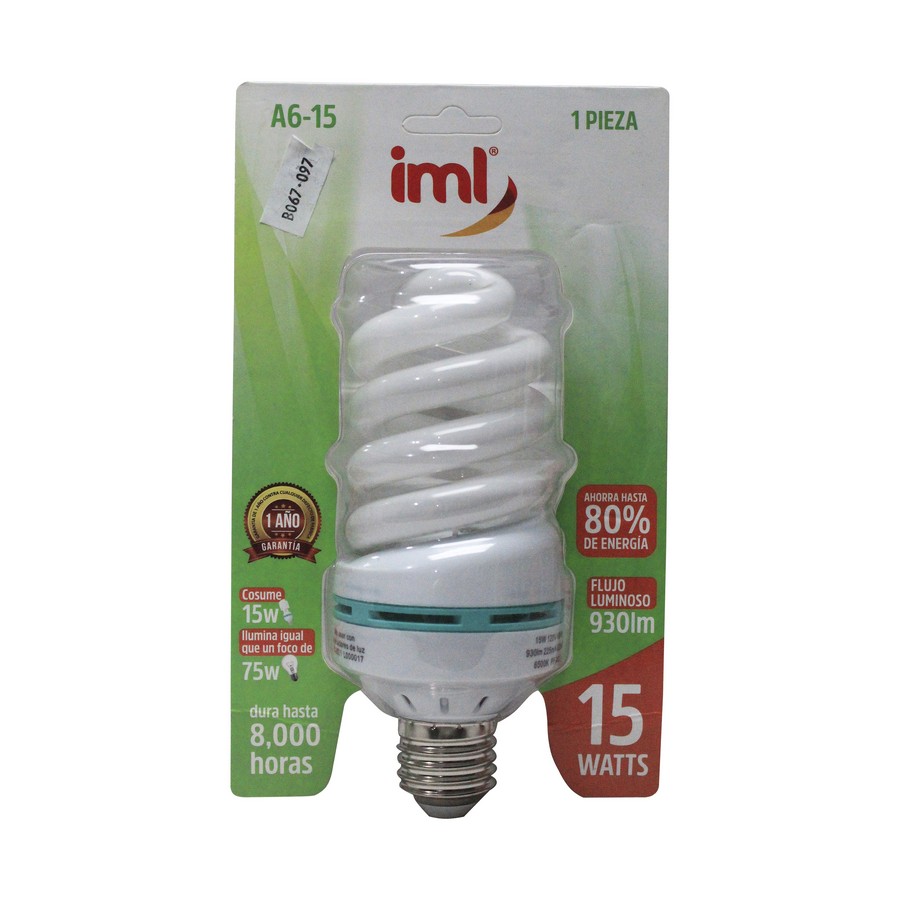 BOMBILLO AHORR. 15W/ESP. IML A6-15